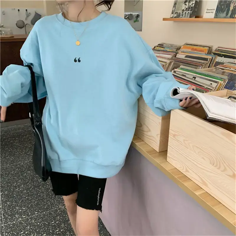 Women's White Oversized Sweater with Quote Print — feature 57