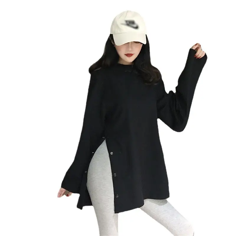 White Long Sleeve Slit T-Shirt Women's Base - Image 7