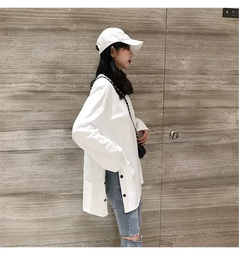 White Long Sleeve Slit T-Shirt Women's Base — feature 20