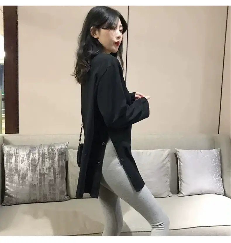 White Long Sleeve Slit T-Shirt Women's Base — feature 24
