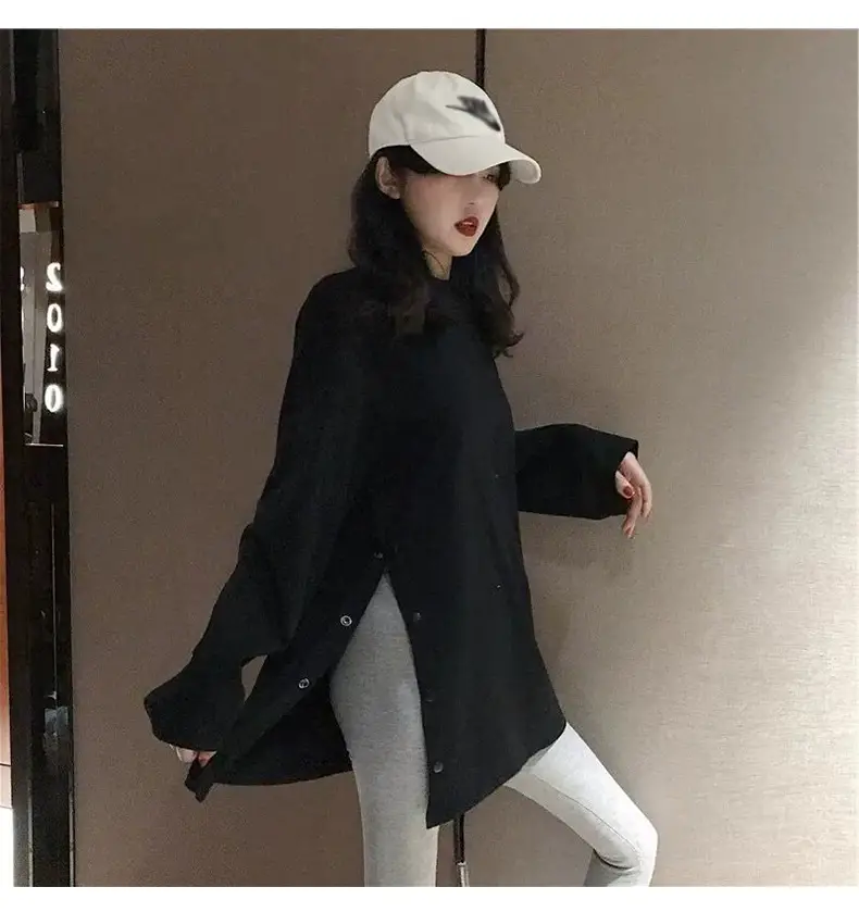 White Long Sleeve Slit T-Shirt Women's Base — feature 27