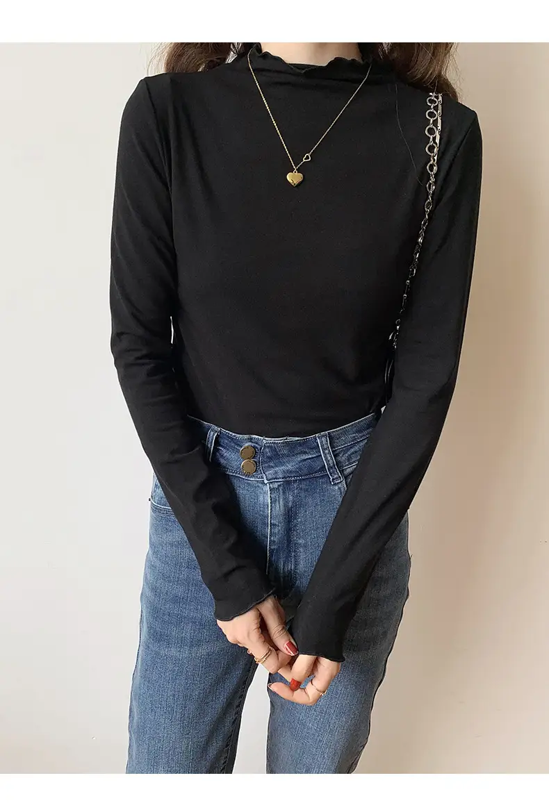 Women's Beige Cotton Turtleneck Long Sleeve Slim Fit — feature 10