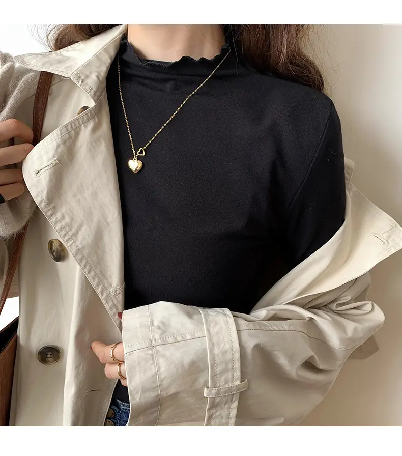 Women's Beige Cotton Turtleneck Long Sleeve Slim Fit — feature 15