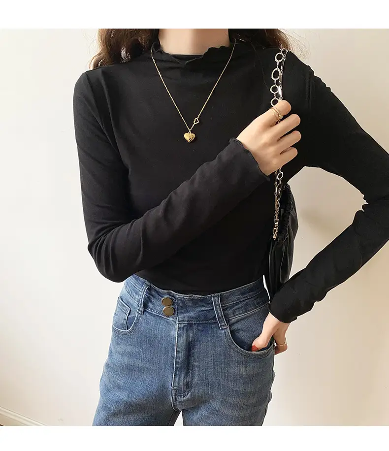 Women's Beige Cotton Turtleneck Long Sleeve Slim Fit — feature 17
