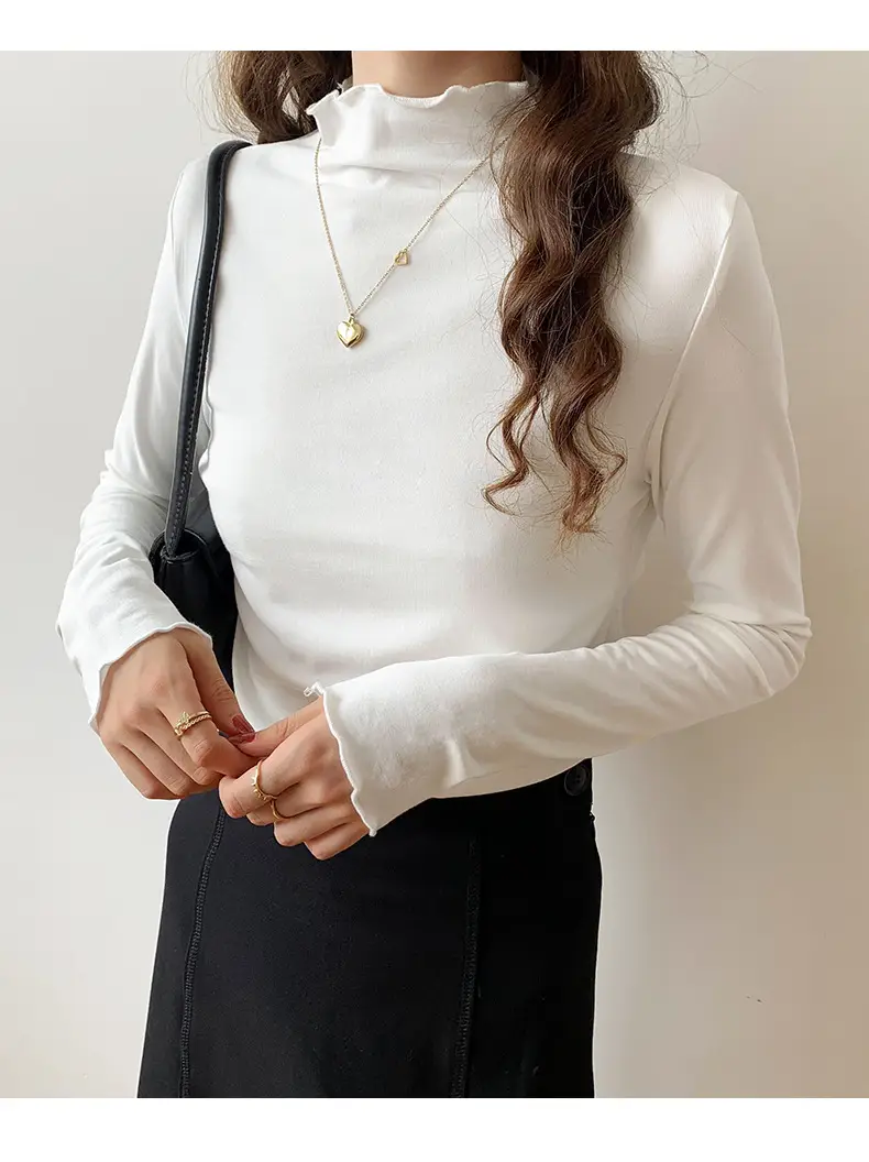 Women's Beige Cotton Turtleneck Long Sleeve Slim Fit — feature 18