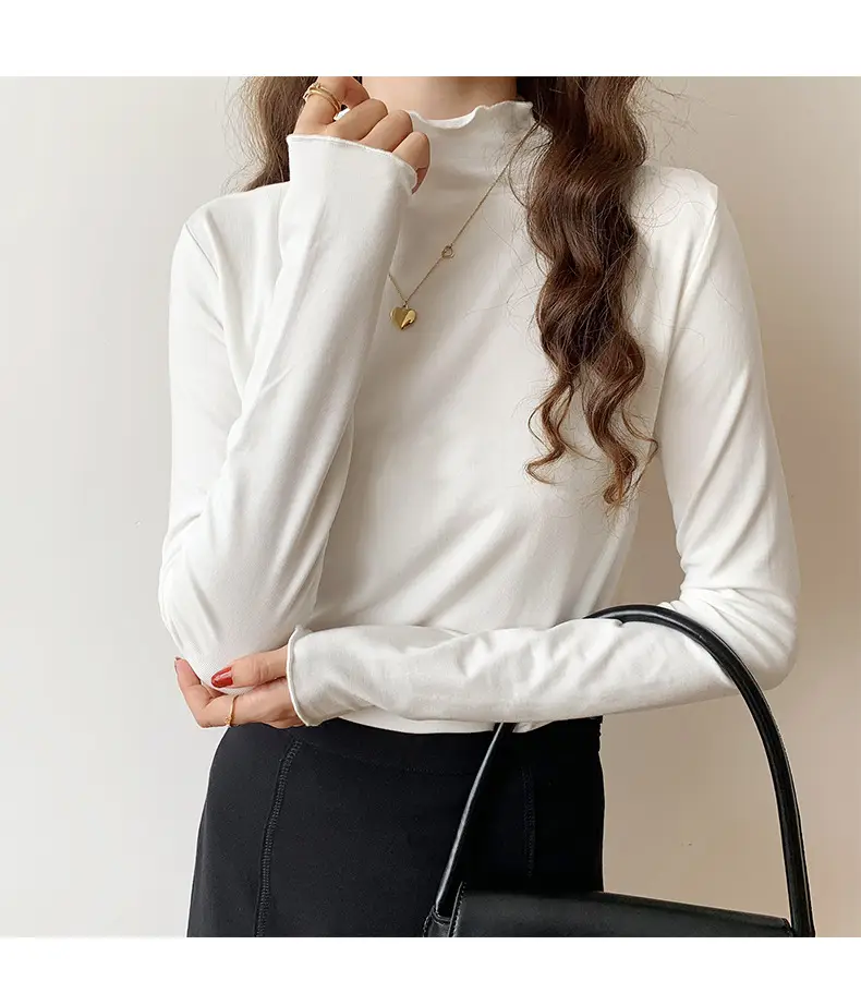 Women's Beige Cotton Turtleneck Long Sleeve Slim Fit — feature 22