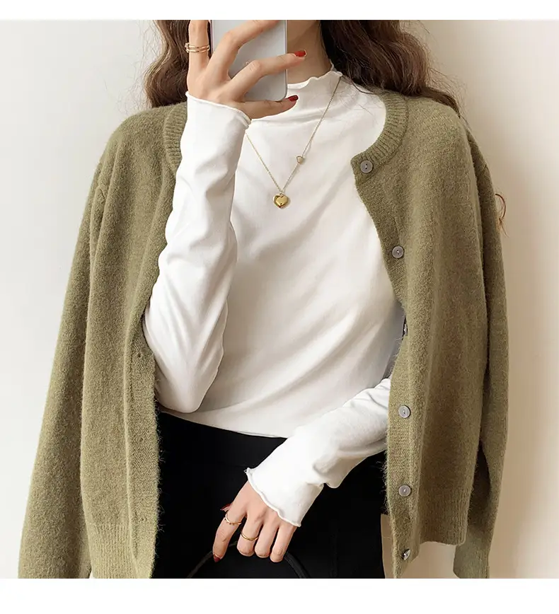 Women's Beige Cotton Turtleneck Long Sleeve Slim Fit — feature 25