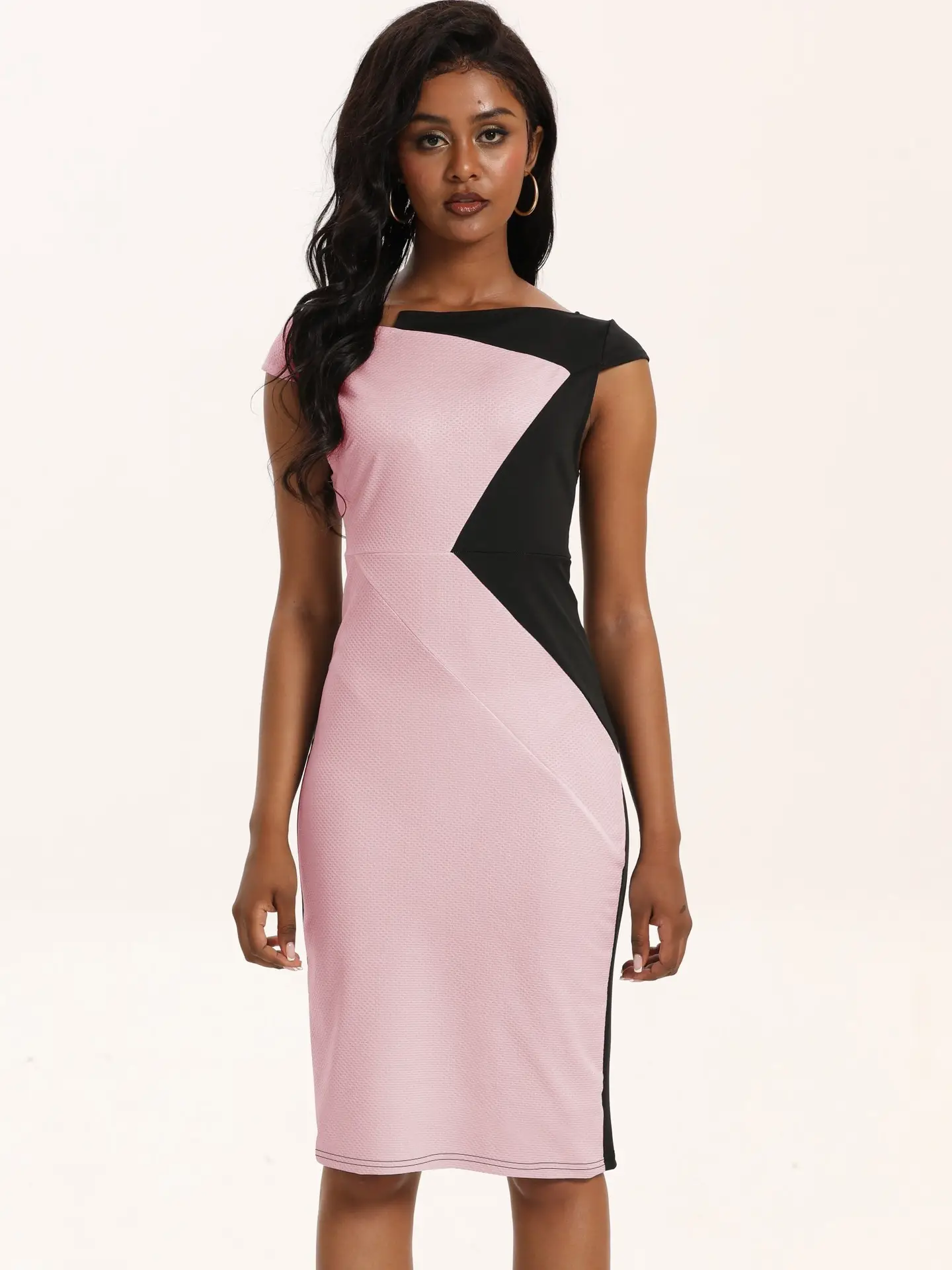 European American Large Color Contrast Hip Dress for Women