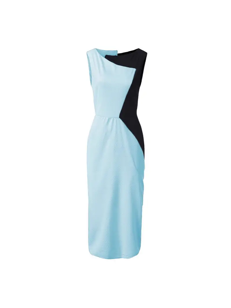 European American Large Color Contrast Hip Dress for Women
