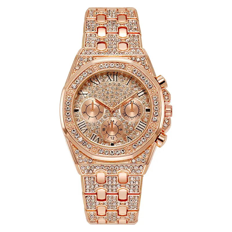 Men's Diamond Rhinestone Quartz Watch with Full Steel Band - Image 3