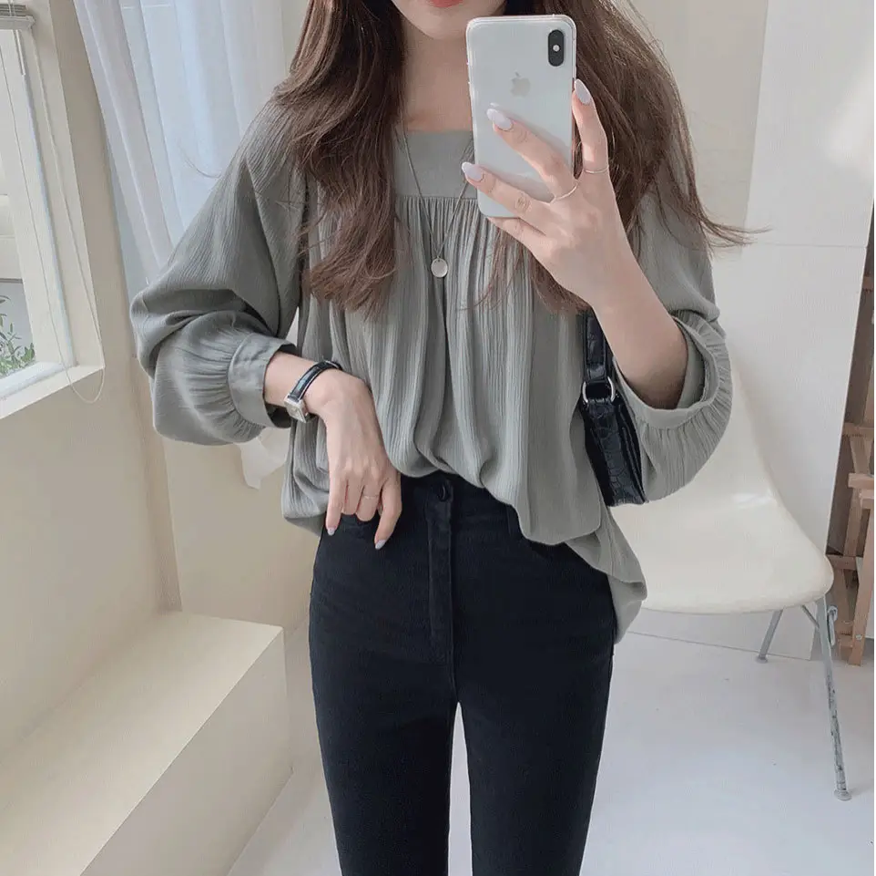 2024 Long Sleeve Satin Women's Shirt Grey - Image 4