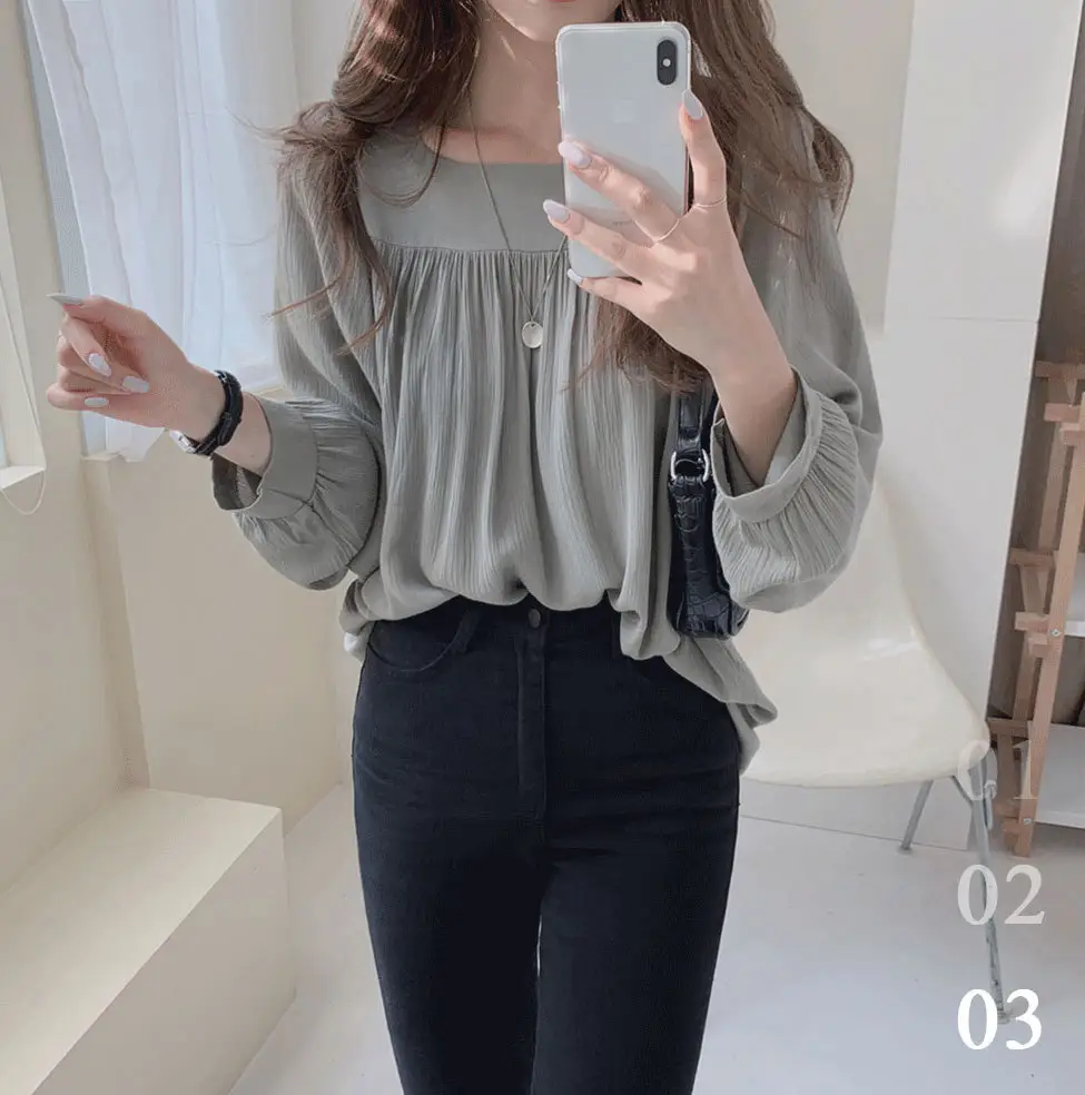 2024 Long Sleeve Satin Women's Shirt Grey - Image 7