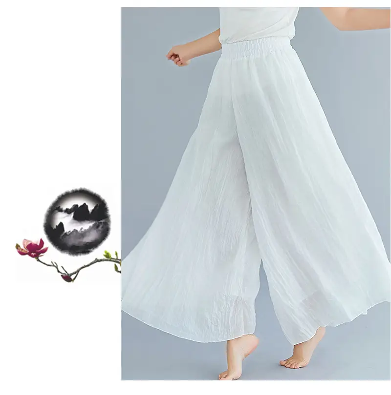 White Wide Leg Linen Pants for Women Ethnic Style — feature 12