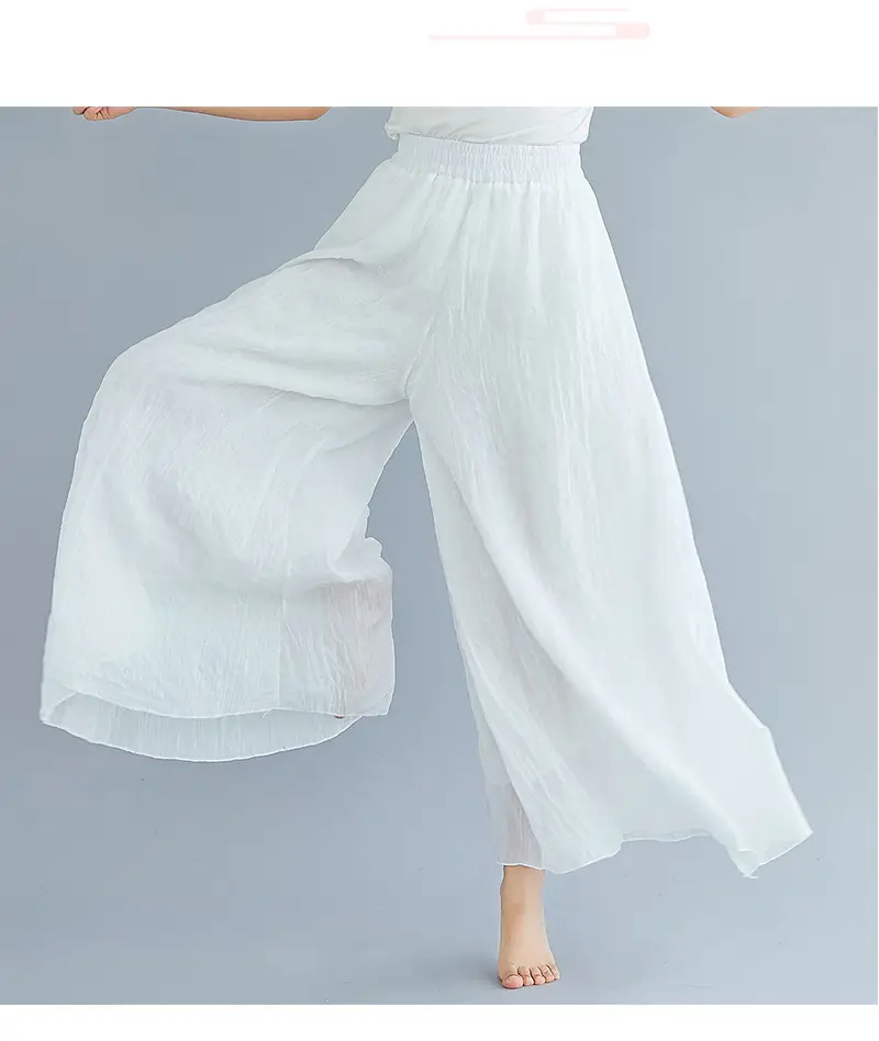 White Wide Leg Linen Pants for Women Ethnic Style — feature 13