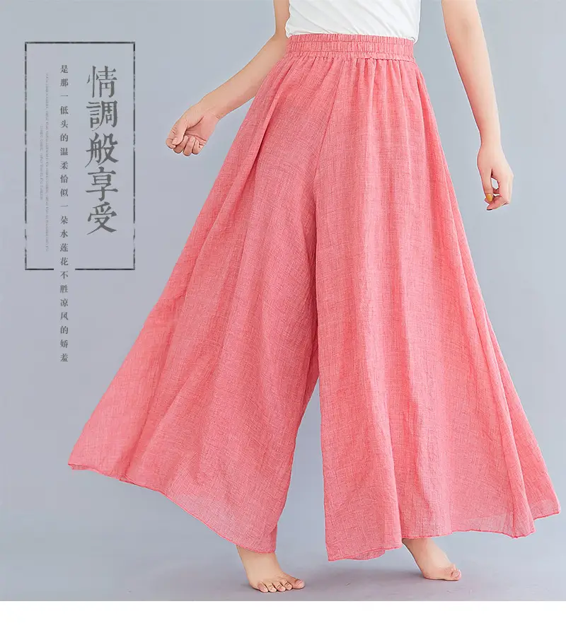 White Wide Leg Linen Pants for Women Ethnic Style — feature 2