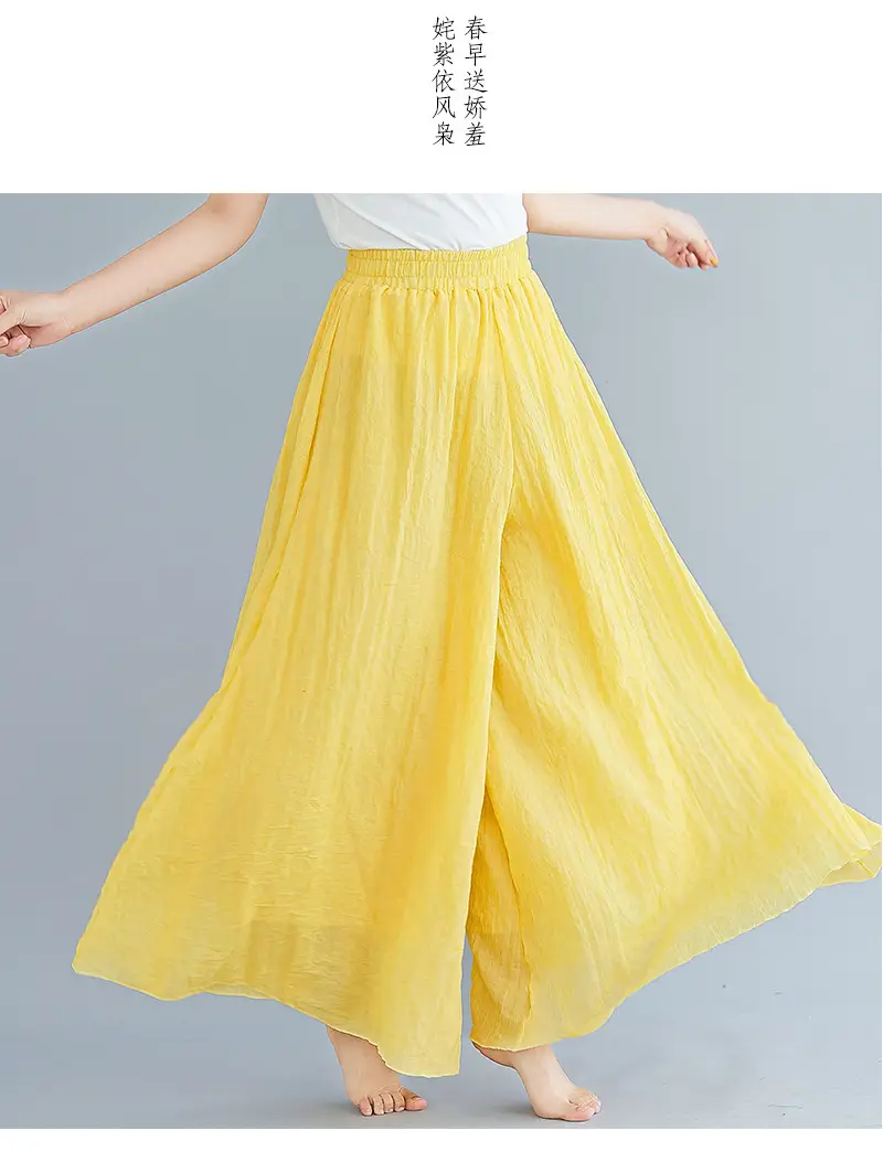 White Wide Leg Linen Pants for Women Ethnic Style — feature 42
