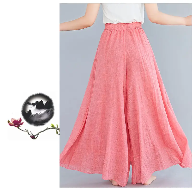 White Wide Leg Linen Pants for Women Ethnic Style — feature 45
