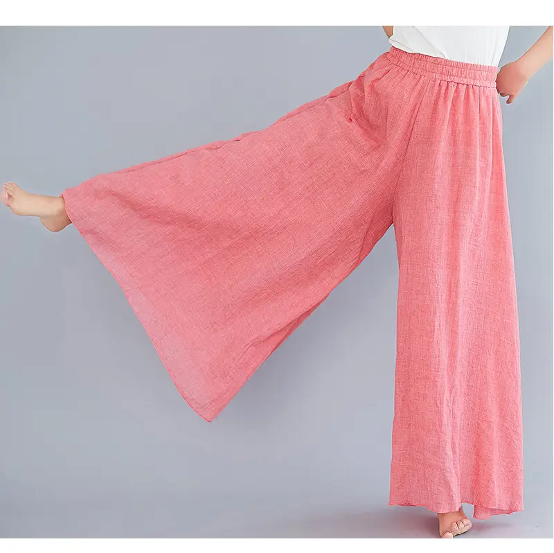 White Wide Leg Linen Pants for Women Ethnic Style — feature 47
