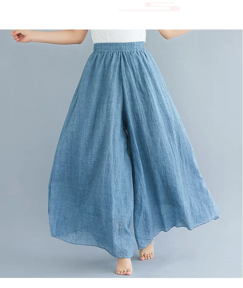 White Wide Leg Linen Pants for Women Ethnic Style — feature 54