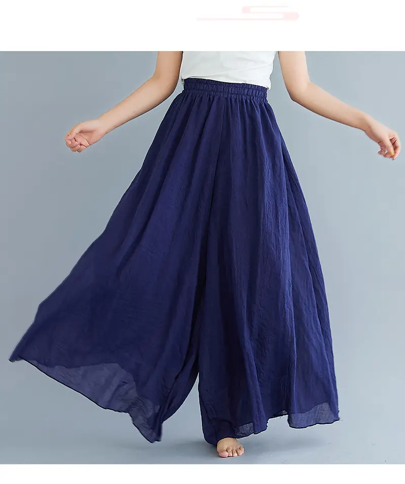 White Wide Leg Linen Pants for Women Ethnic Style — feature 62