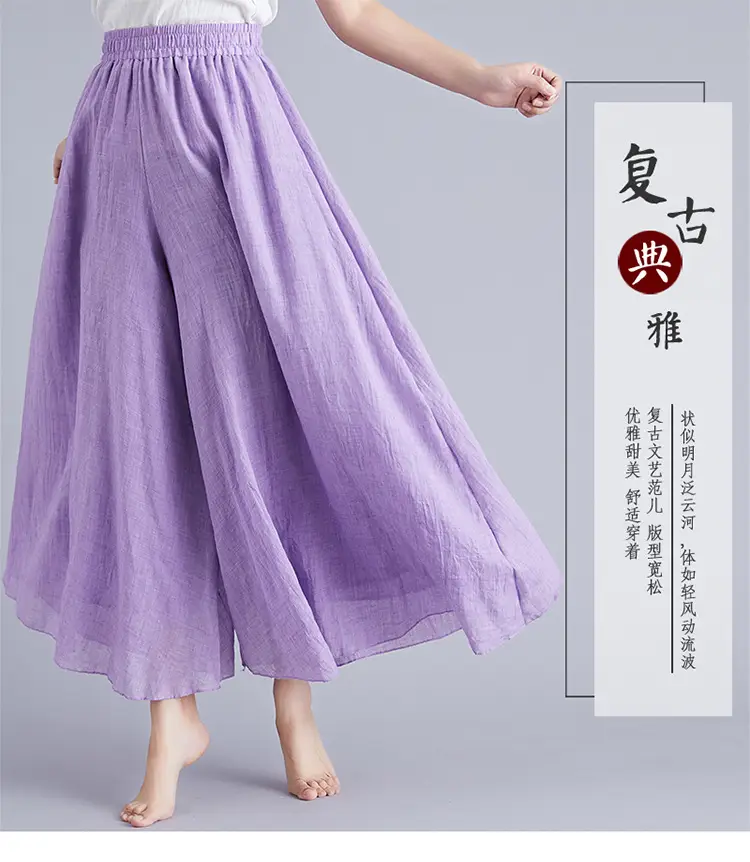 White Wide Leg Linen Pants for Women Ethnic Style — feature 72