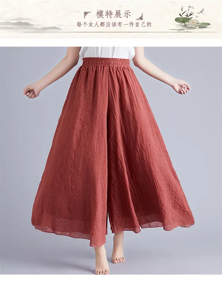 White Wide Leg Linen Pants for Women Ethnic Style — feature 79