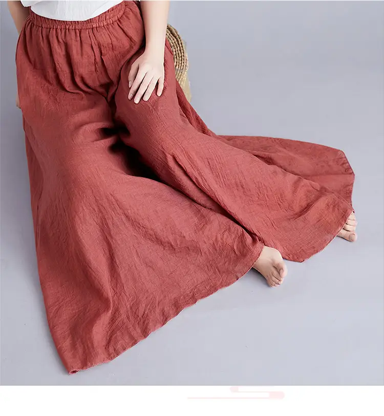 White Wide Leg Linen Pants for Women Ethnic Style — feature 80