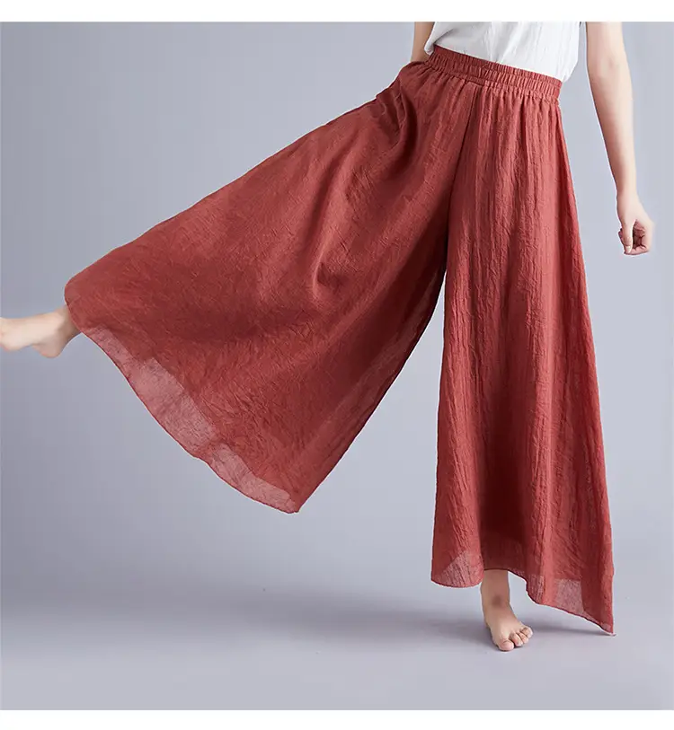 White Wide Leg Linen Pants for Women Ethnic Style — feature 81