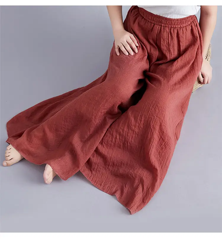 White Wide Leg Linen Pants for Women Ethnic Style — feature 84