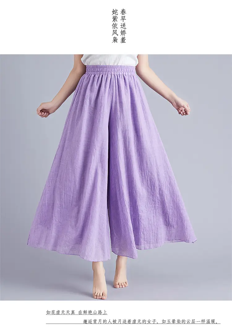 White Wide Leg Linen Pants for Women Ethnic Style — feature 85