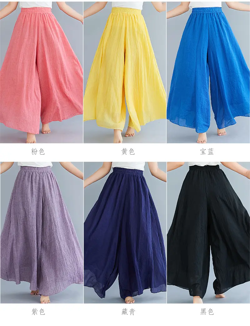 White Wide Leg Linen Pants for Women Ethnic Style — feature 9
