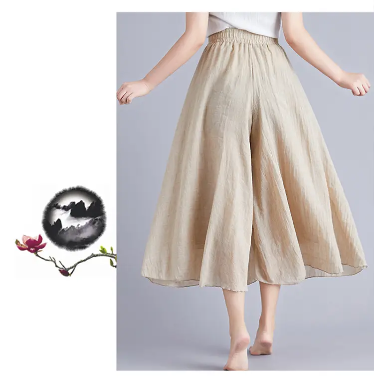 White Wide Leg Linen Pants for Women Ethnic Style — feature 90