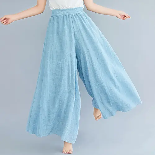 White Wide Leg Linen Pants for Women Ethnic Style - Image 10