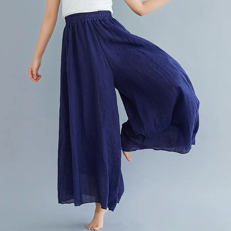 White Wide Leg Linen Pants for Women Ethnic Style - Image 13