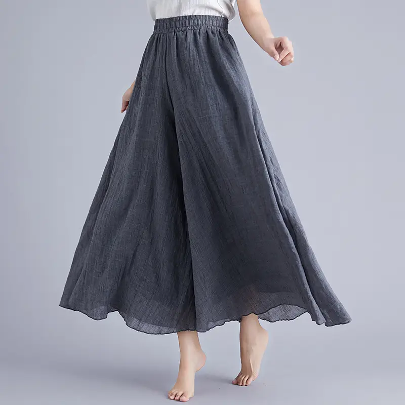 White Wide Leg Linen Pants for Women Ethnic Style - Image 14