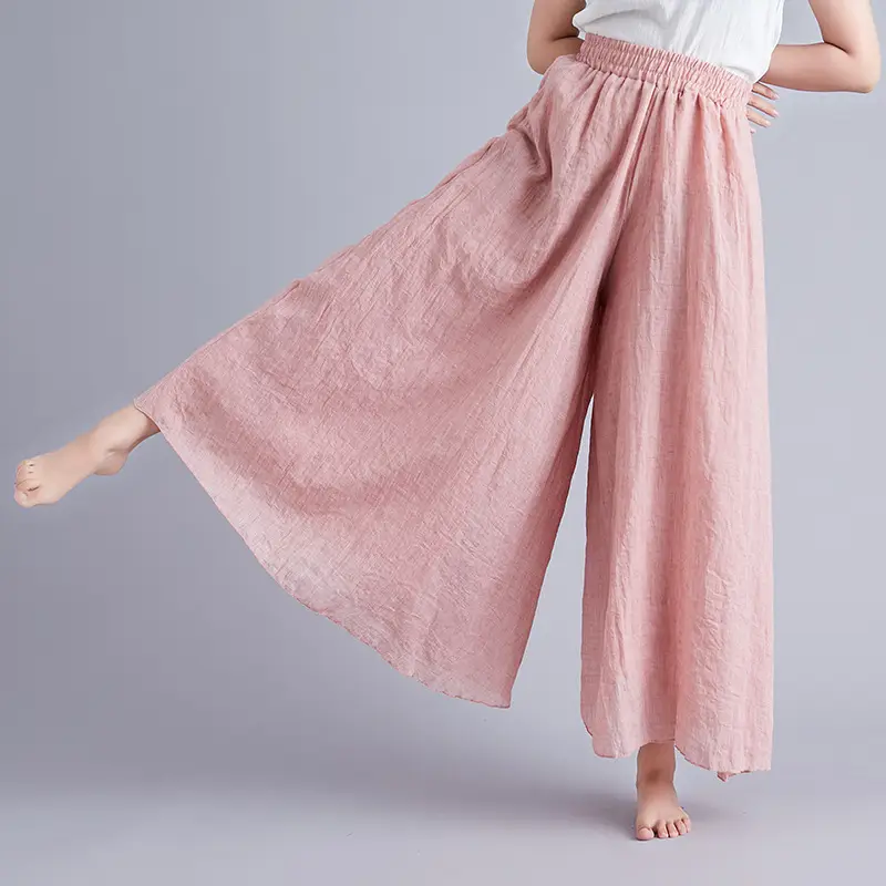 White Wide Leg Linen Pants for Women Ethnic Style - Image 16