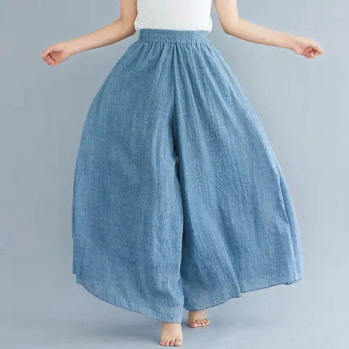 White Wide Leg Linen Pants for Women Ethnic Style - Image 4
