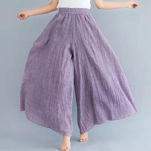 White Wide Leg Linen Pants for Women Ethnic Style - Image 6
