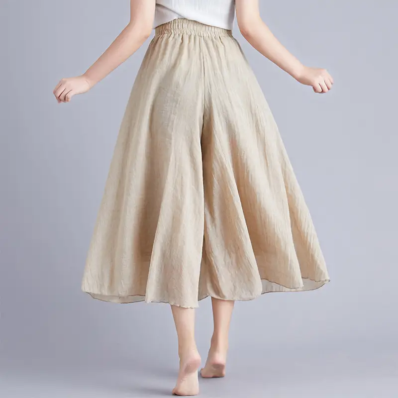 White Wide Leg Linen Pants for Women Ethnic Style - Image 7