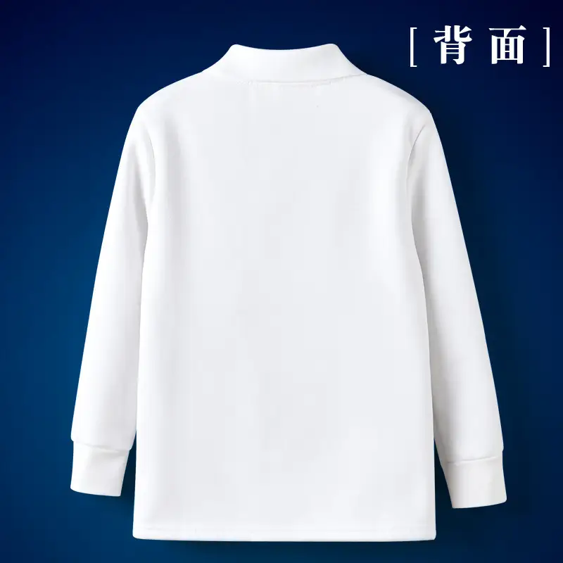 White Fleece Lined Boys T-Shirt Long Sleeve Polo - Image 5