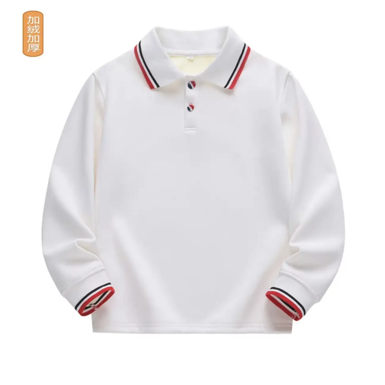 White Fleece Lined Boys T-Shirt Long Sleeve Polo - Image 3