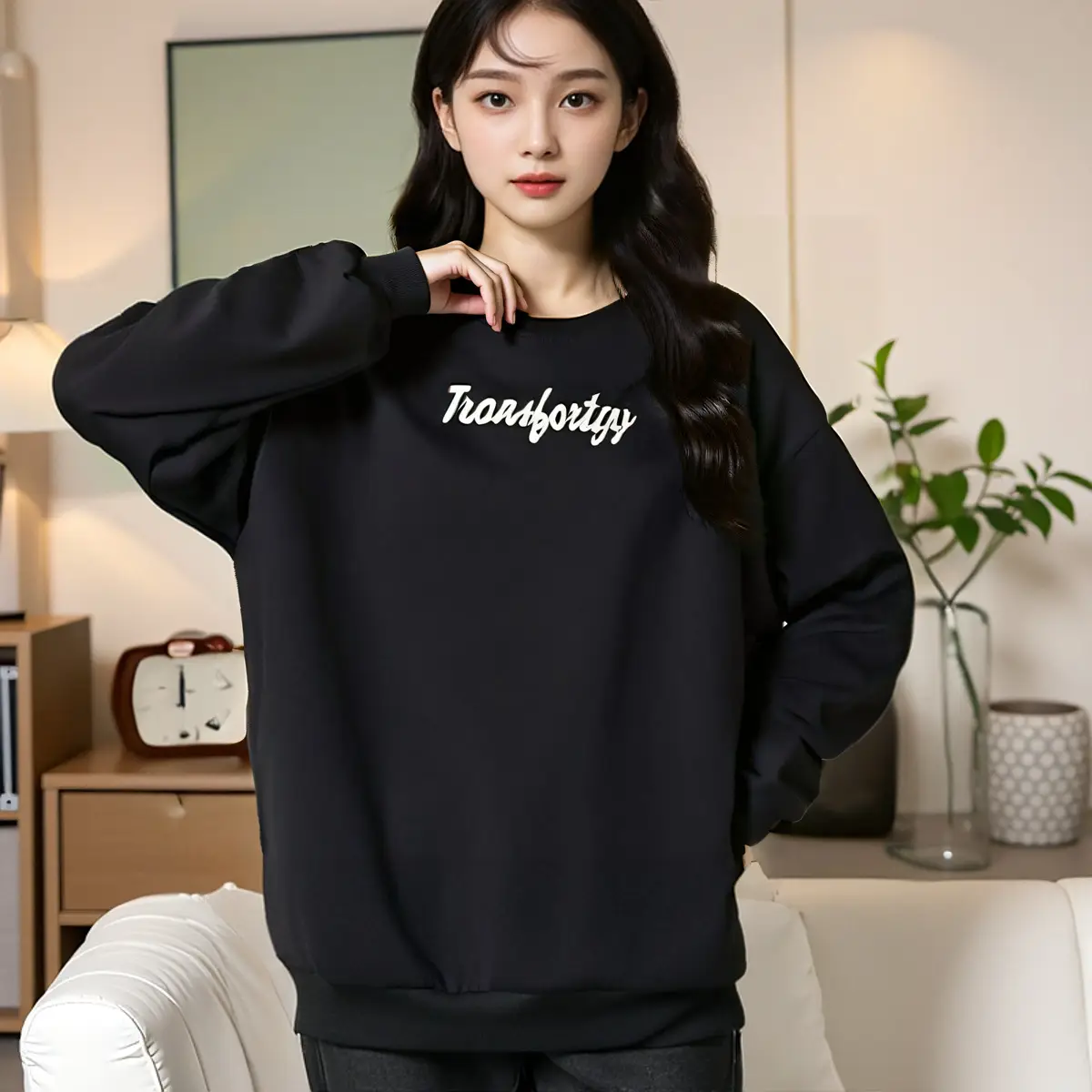 Plus Size Women's Black Sweatshirt with "Transportas" Print - Image 3