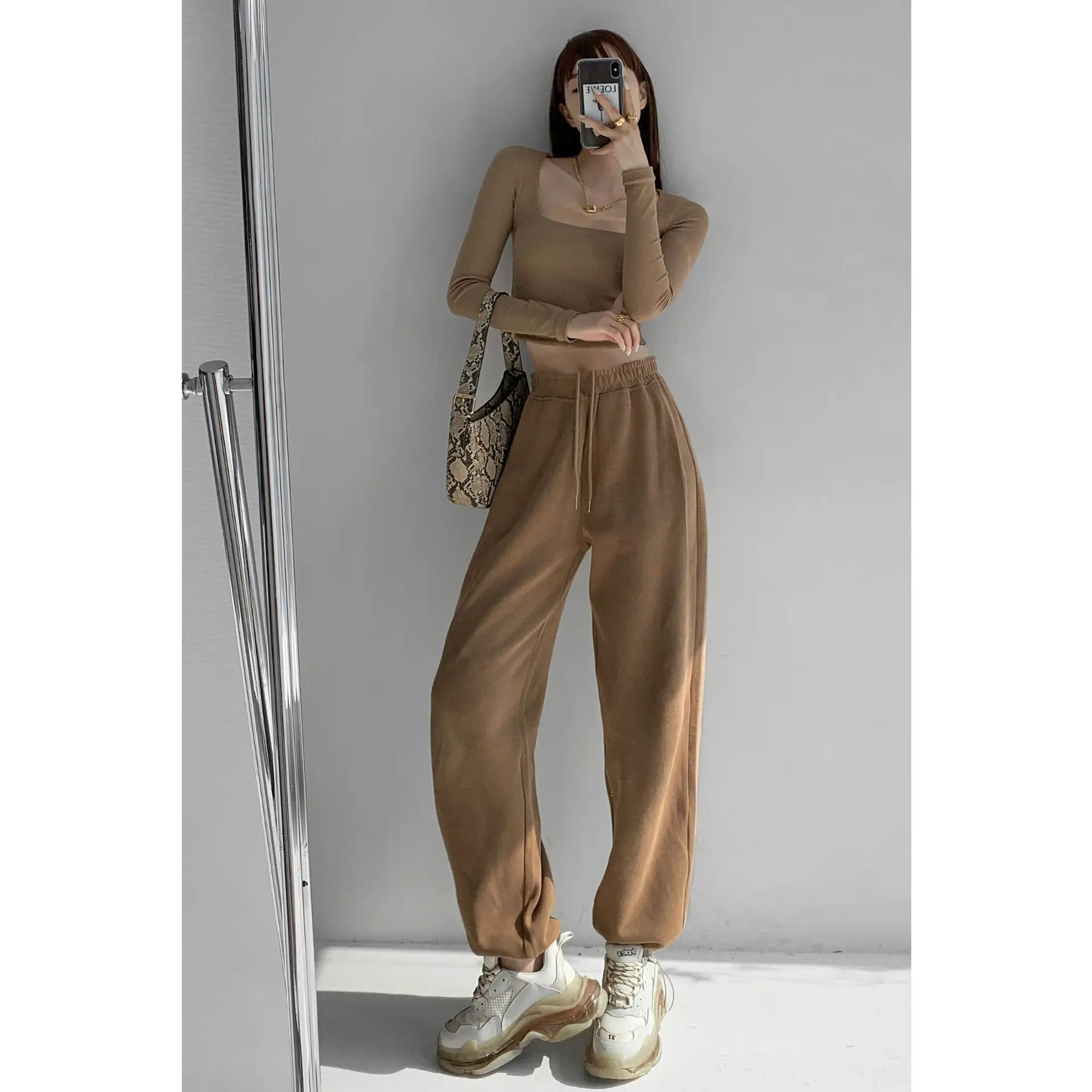 Women's Light Blue Retro Waffled Streetwear Pants - Image 11