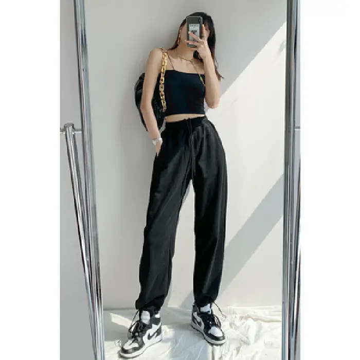 Women's Light Blue Retro Waffled Streetwear Pants - Image 4
