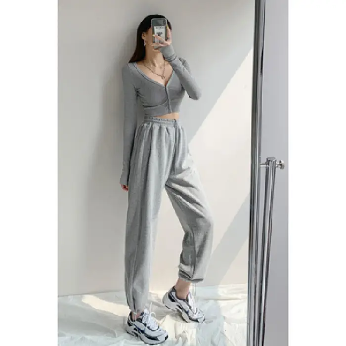Women's Light Blue Retro Waffled Streetwear Pants - Image 7