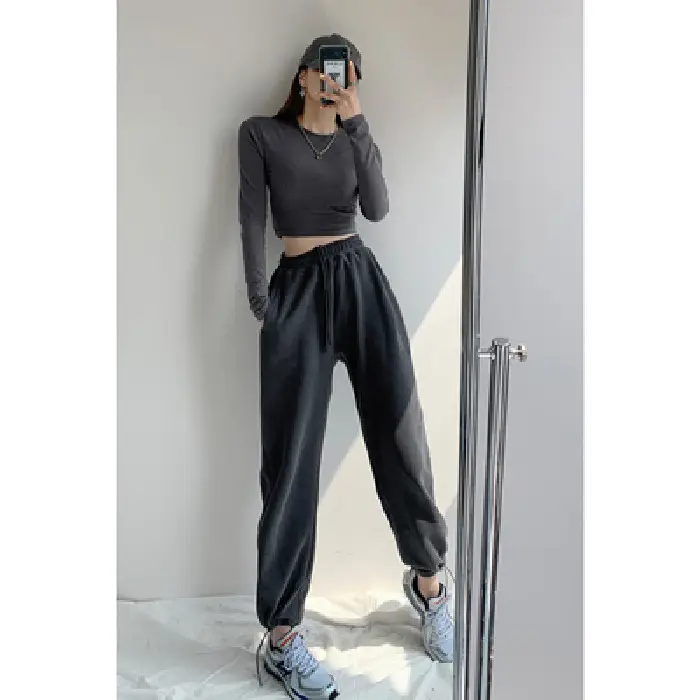 Women's Light Blue Retro Waffled Streetwear Pants - Image 8