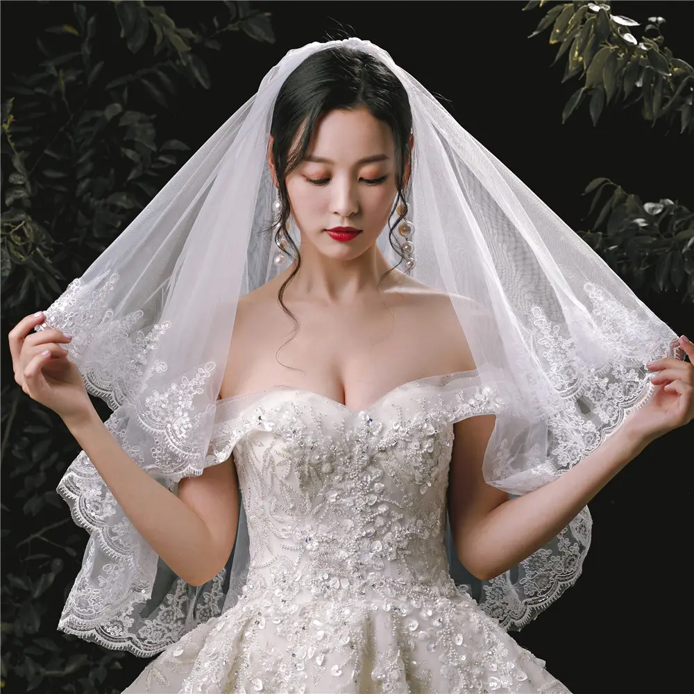 White Lace Veil Bridal Prop for Photography Studio - Image 3