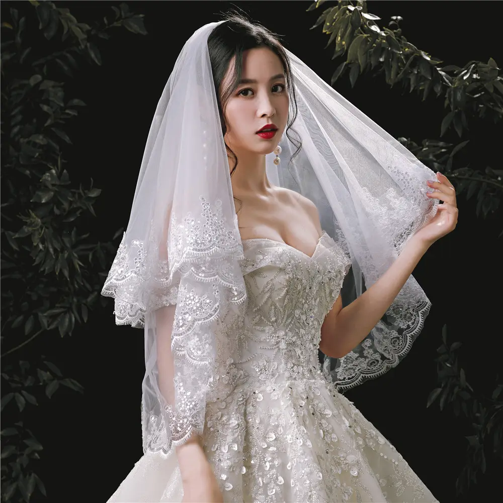 White Lace Veil Bridal Prop for Photography Studio - Image 5