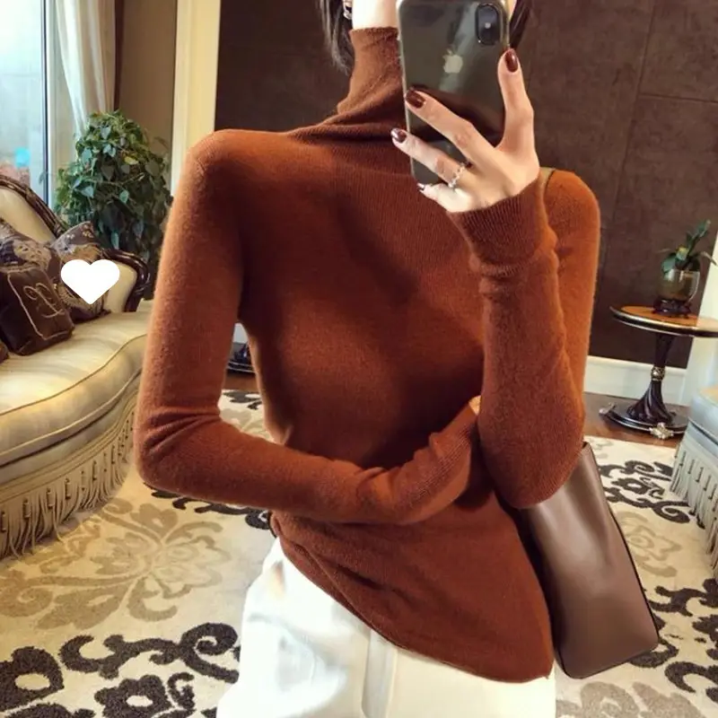 Women High Collar Knitted Sweater Purple Winter Top - Image 5