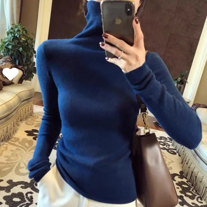Women High Collar Knitted Sweater Purple Winter Top - Image 8